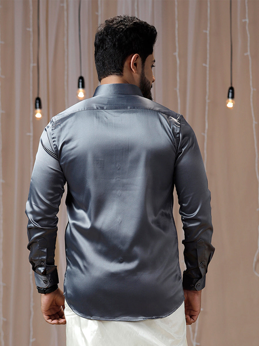 Mens Party Wear Grey Full Sleeves Colour Shirt PSS2-Back view