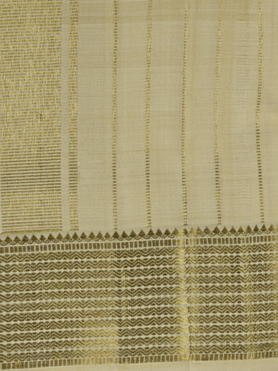 Premium Pure Silk Fawn 3" Gold Jari Border Dhoti With Towel Virutcham-Zoom view
