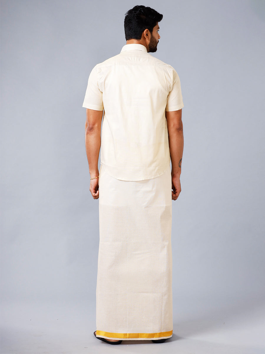 Mens Tissue Half Sleeve Shirt with 1 1/2 " Jari Dhoti Set Sankalpam-Back view