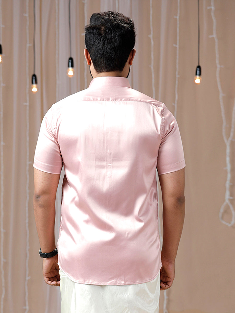 Mens Party Wear Pink Half Sleeves Colour Shirt PS9-Back view