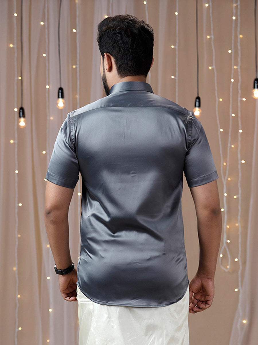 Mens Party Wear Grey Half Sleeves Colour Shirt PSS2-Back view