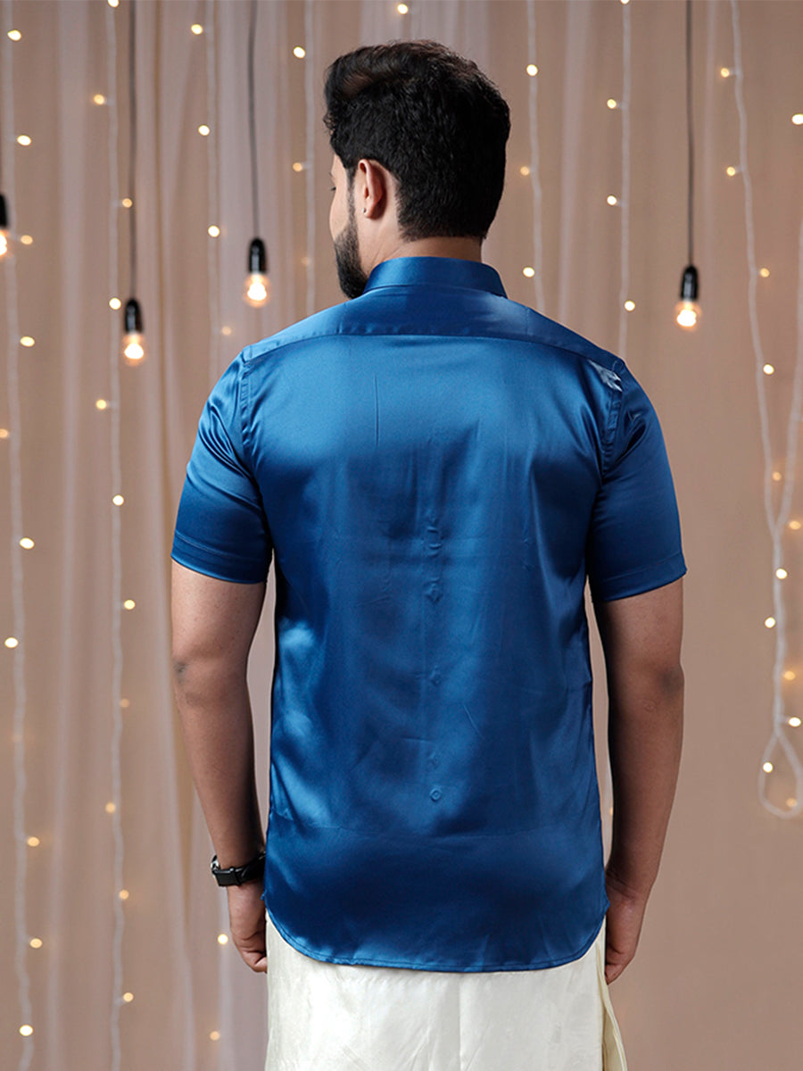 Mens Party Wear Dark Blue Half Sleeves Colour Shirt PSS4-Back view