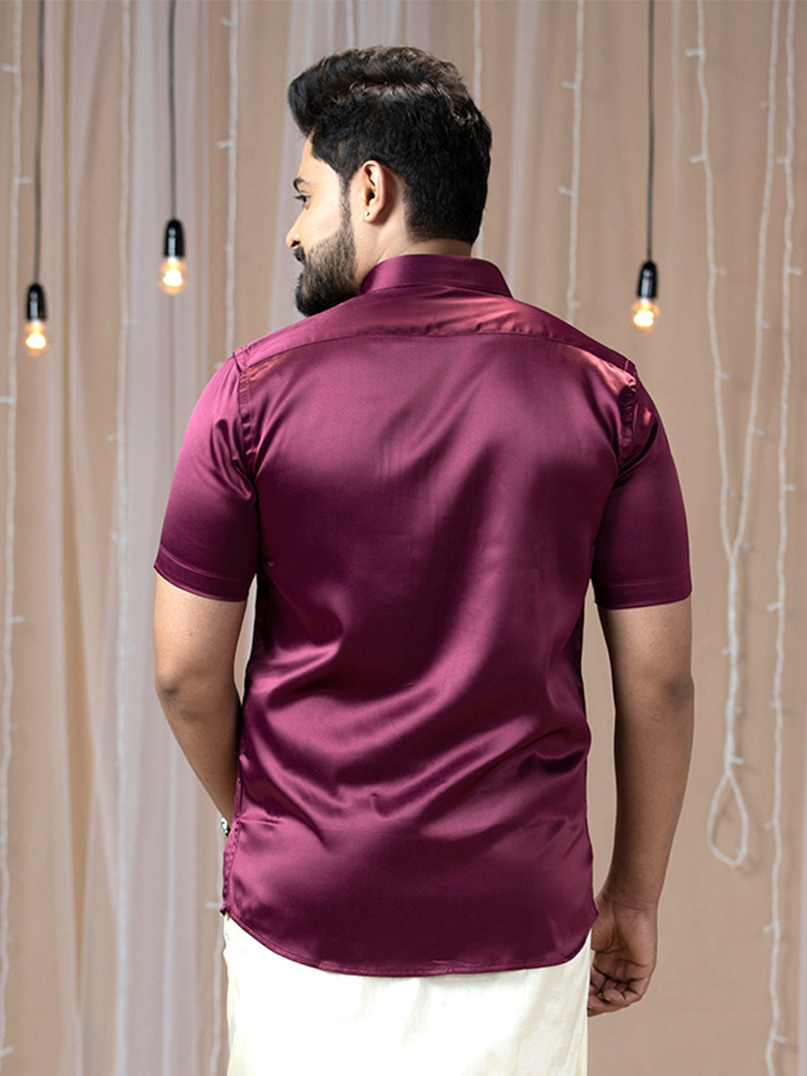 Mens Party Wear Purple Half Sleeves Colour Shirt PSS7-Back view
