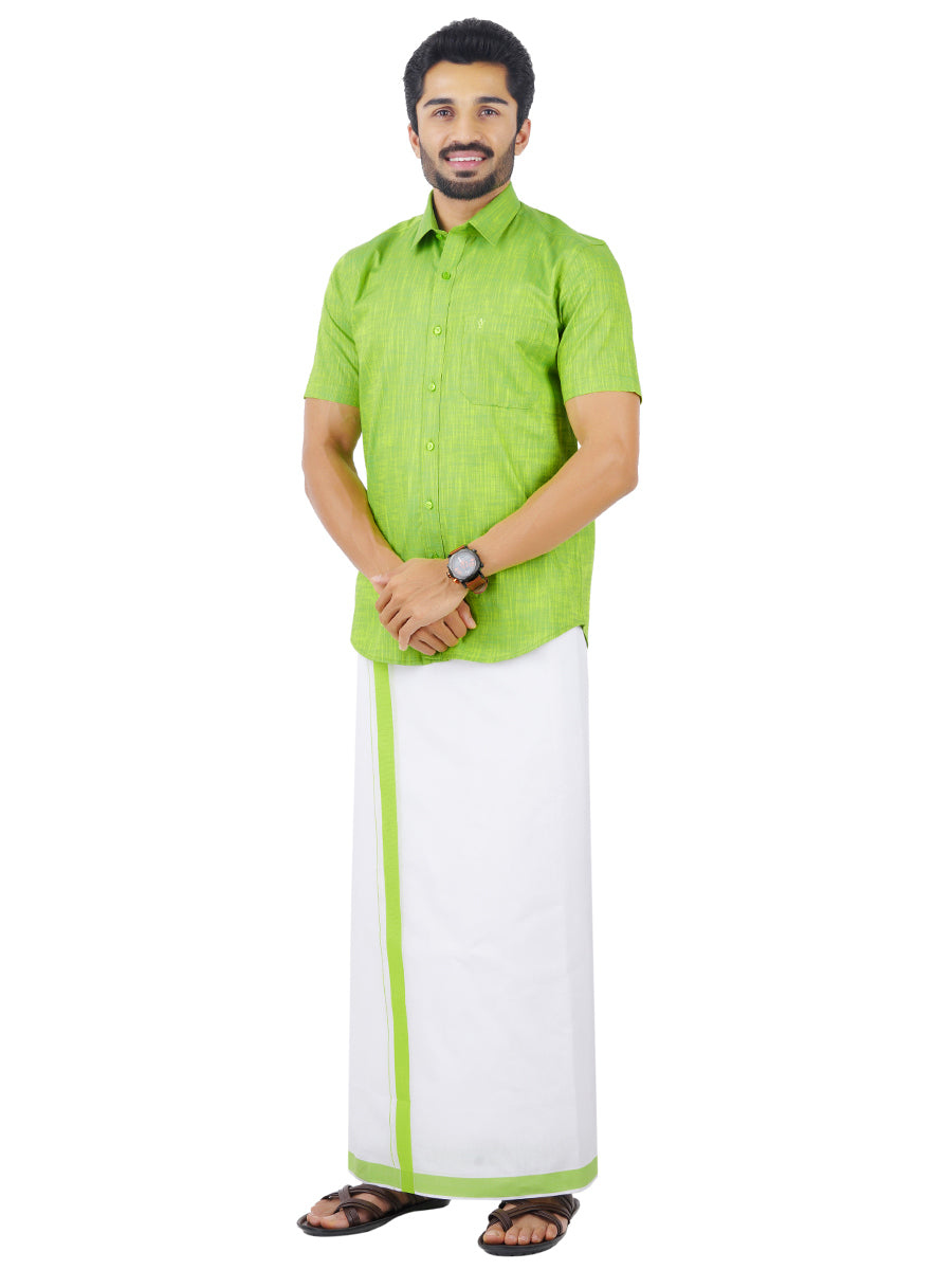 Mens Matching Border Dhoti & Shirt Set Half Green C82-Side view