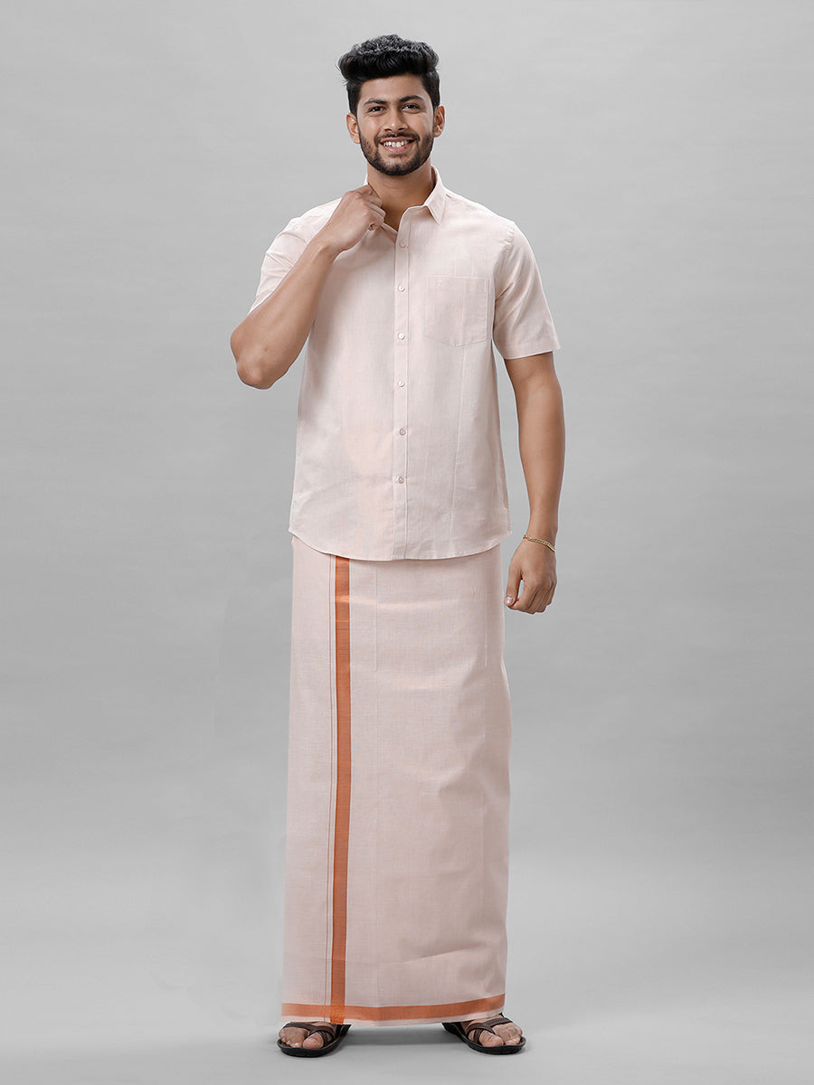 Mens Single Copper Tissue Dhoti with Jari 3/4" Extreme Copper-Full view