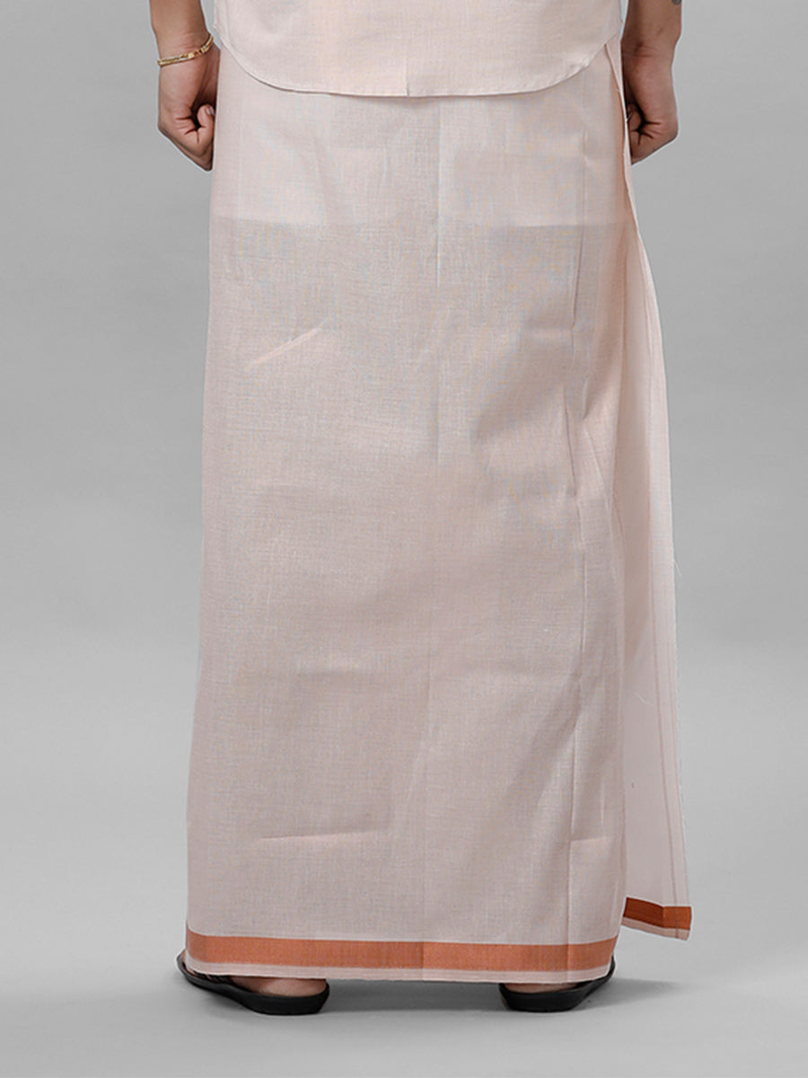 Mens Readymade Tissue Single Dhoti with Jari Border Viceroy Copper-Back view