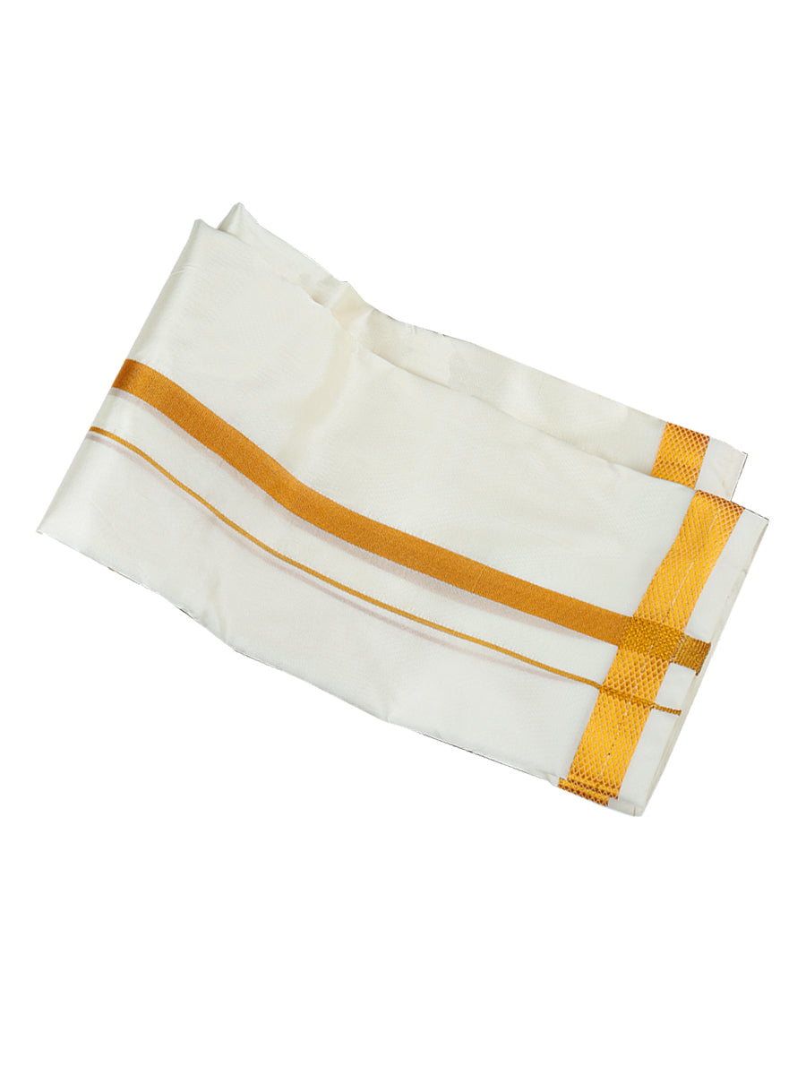 Mens Cream Double Dhoti +Towel Set with Gold Jari Iswaryam Spl 3/4-View four