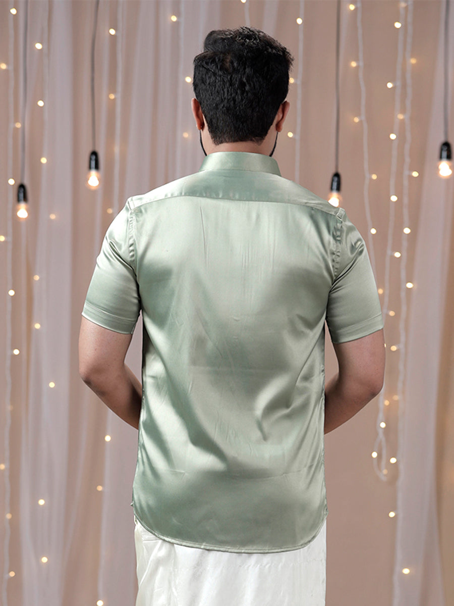 Mens Party Wear Olive Green Half Sleeves Colour Shirt PSS1-Back view