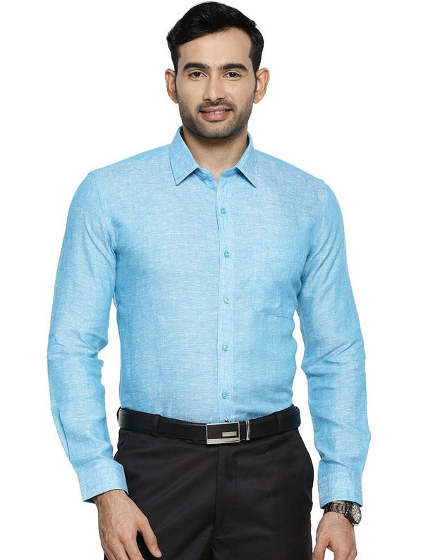 Mens Pure Linen Full Sleeves Shirt Blue