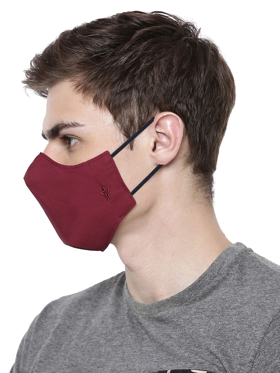 Woven Colour Face Mask - 3 Layer [ 6 Pcs Pack ]-Maroon