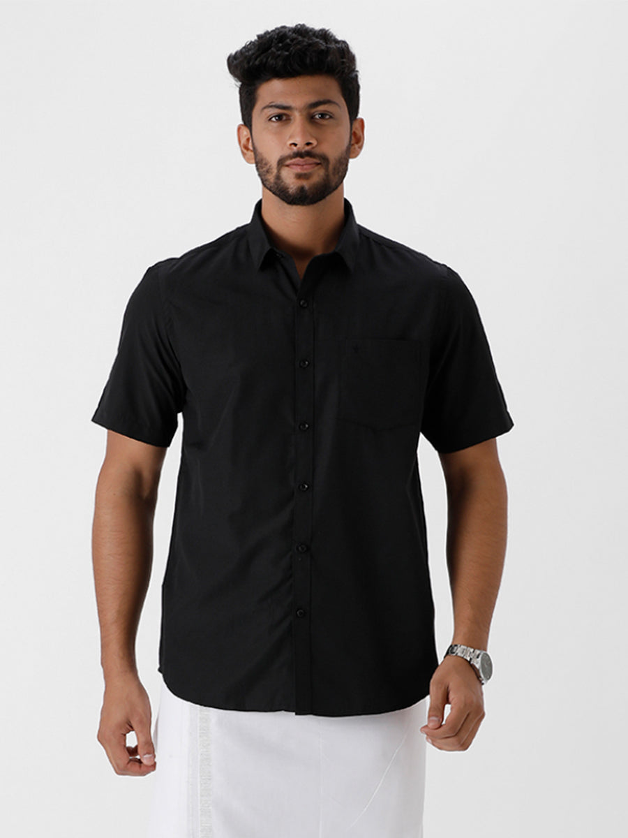 Mens Black and White Half Sleeves Shirt Combo-Front view