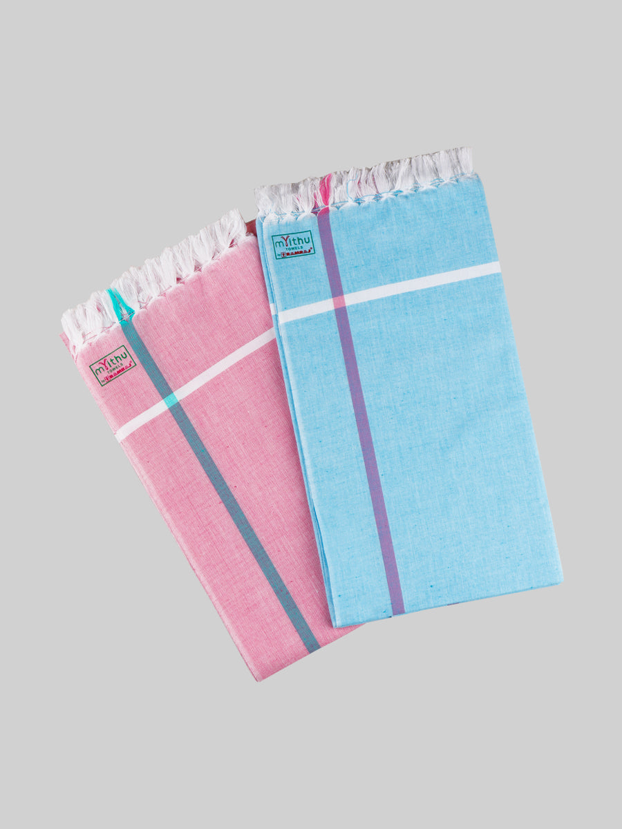 Softest Cotton Colour Plain Bath Towel Victory-Blue & Pink