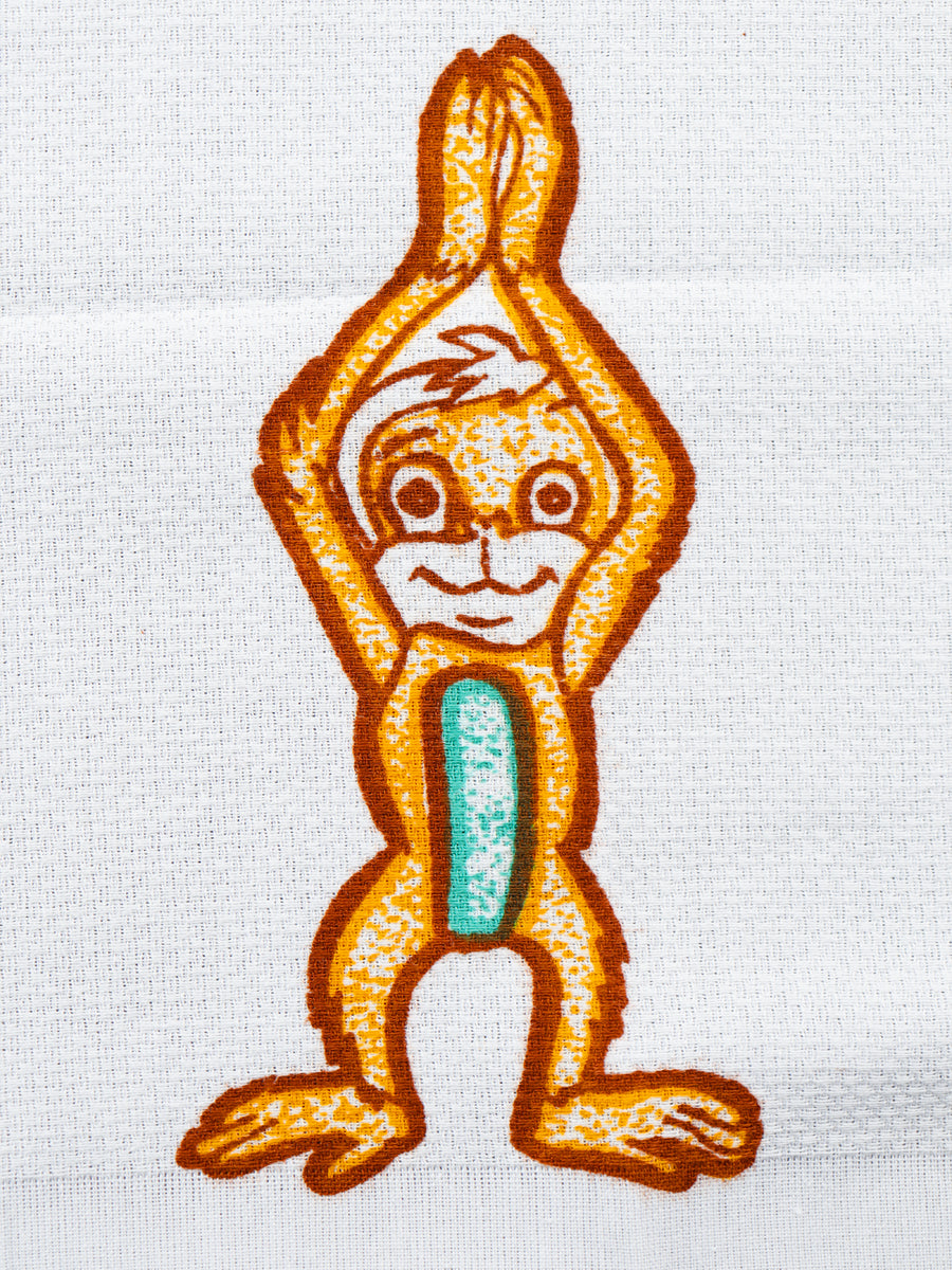 White Cotton Printed Towel (Pack of 2)-Monkey view