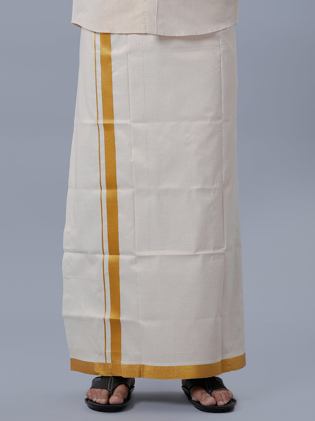 Mens Cotton Single Gold Colour with Jari Border Dhoti Primacy Gold-Front view