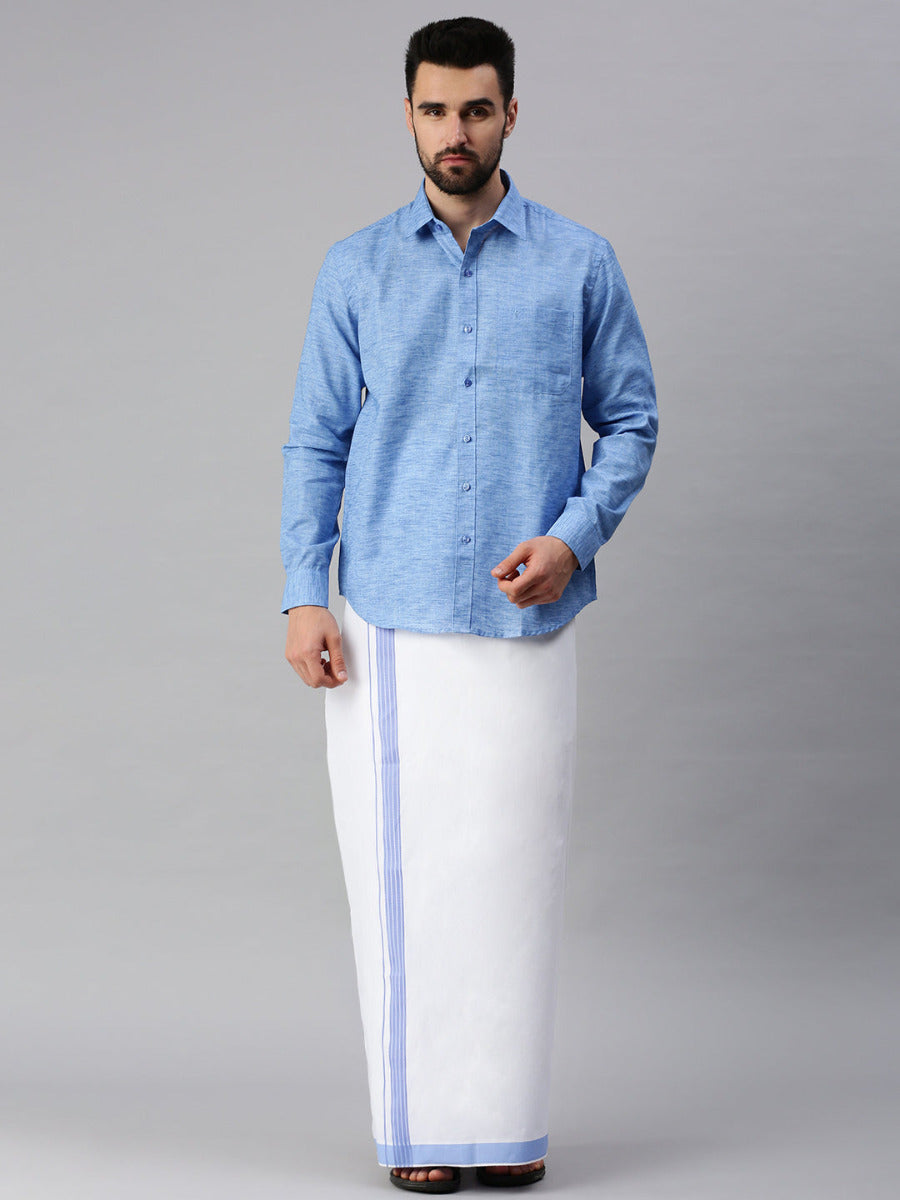Mens Matching Border Dhoti & Full Sleeves Shirt Set Trendy CC9-Front view