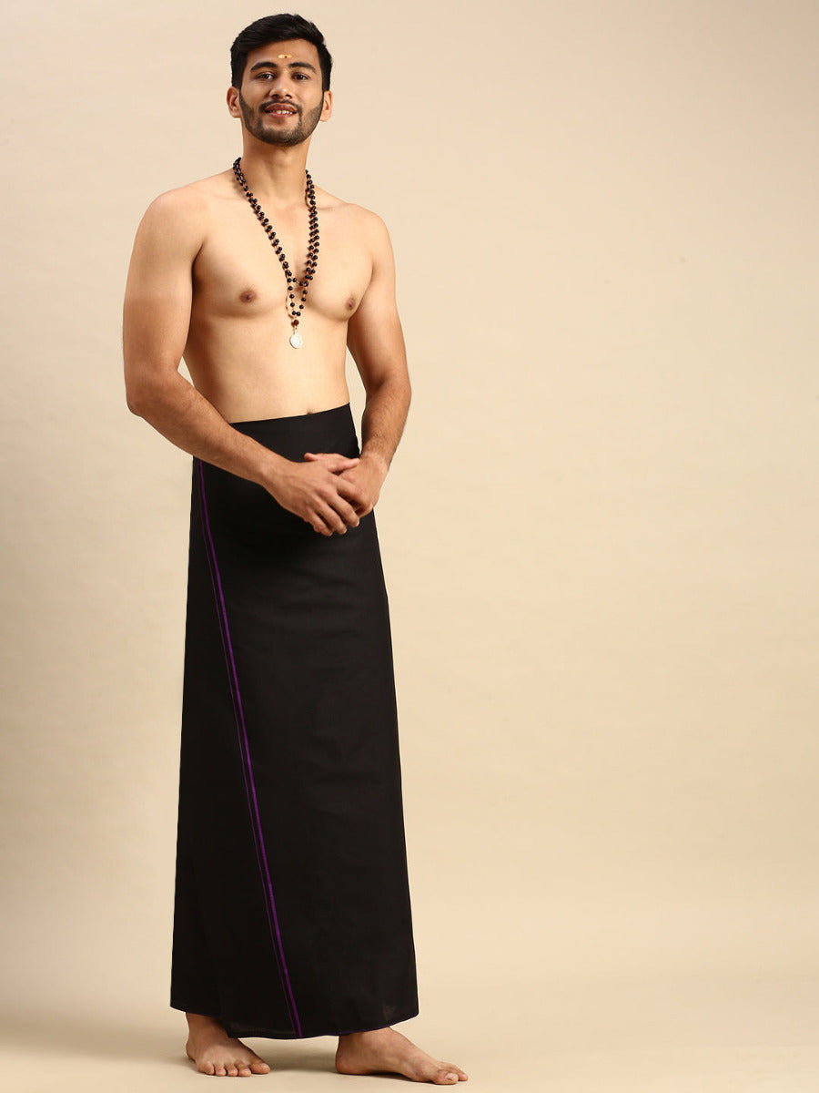 Mens Color Dhoti with Small Border Golden Black-Side view