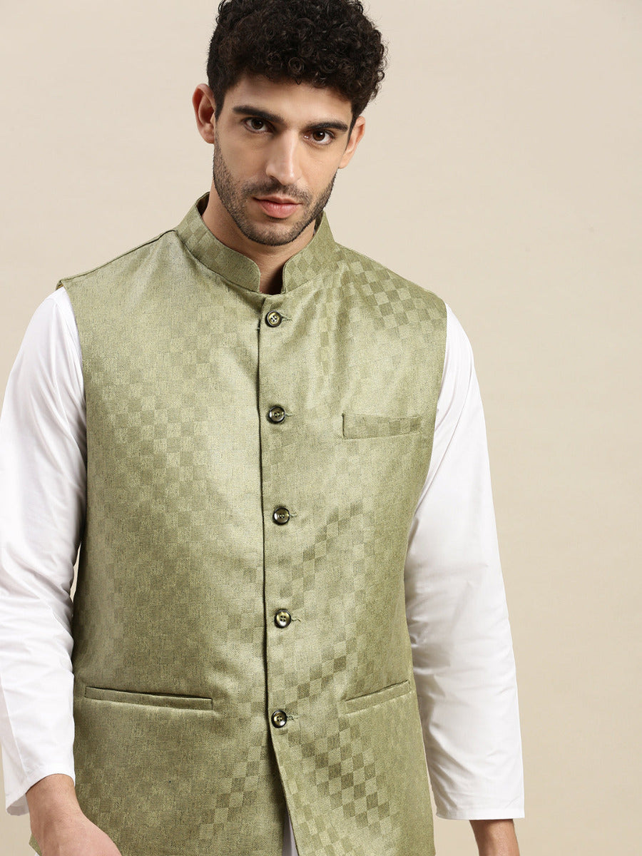Mens Ethnic Jacket Olive Green DD8-Front view