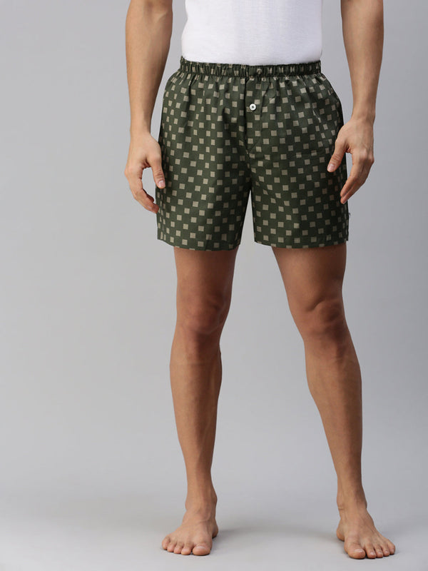 Mens Woven Boxer Shorts Green WS11