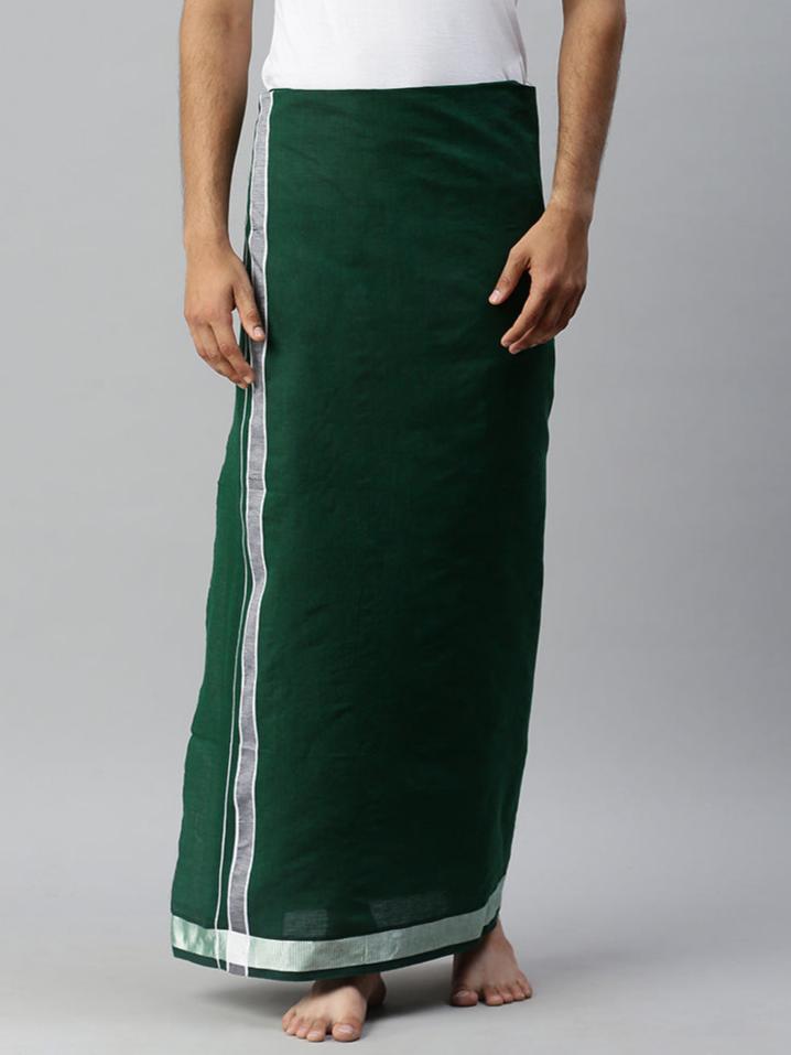 Men Dark Green Lungi with Fancy Border Color Diamond