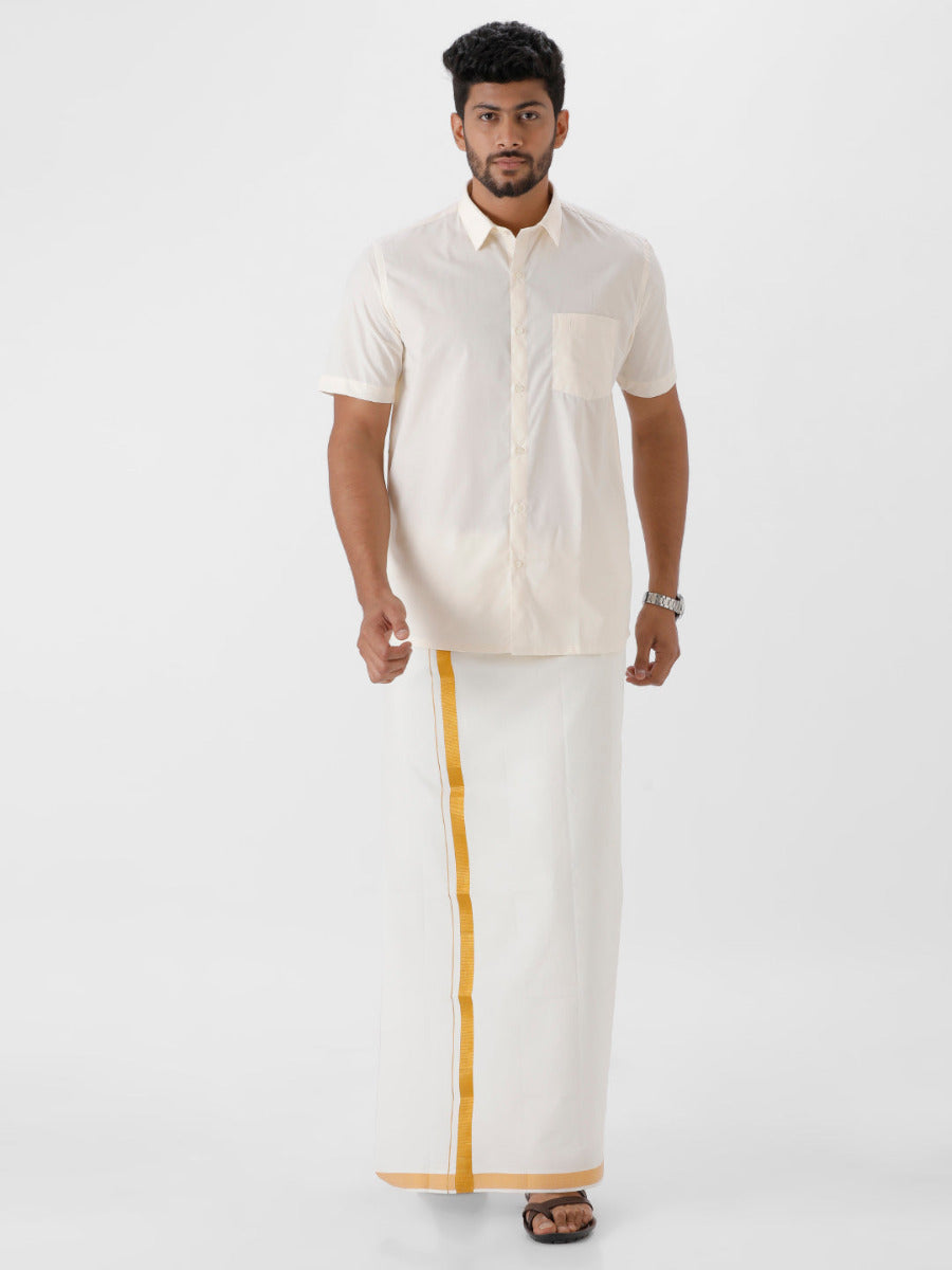 Mens Cotton Cream Shirt Half Sleeves Kalyan Cotton-Full view