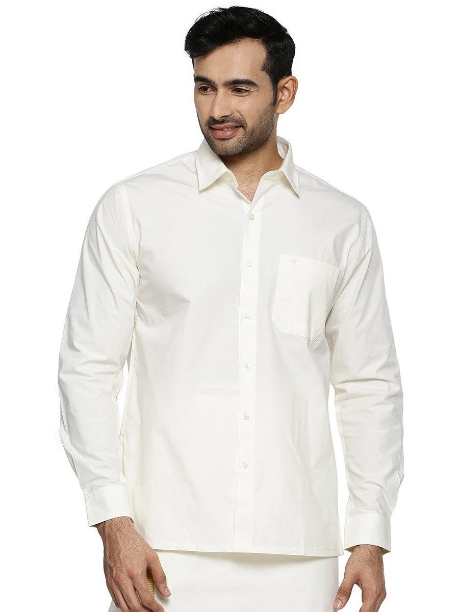 Mens Cotton Cream Shirt Full Sleeves Sammantham