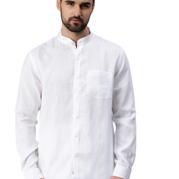 RAMRAJ COTTON Men White Linen Solid Chinese Collar Half Sleeve Shirt (38) :  : Clothing & Accessories