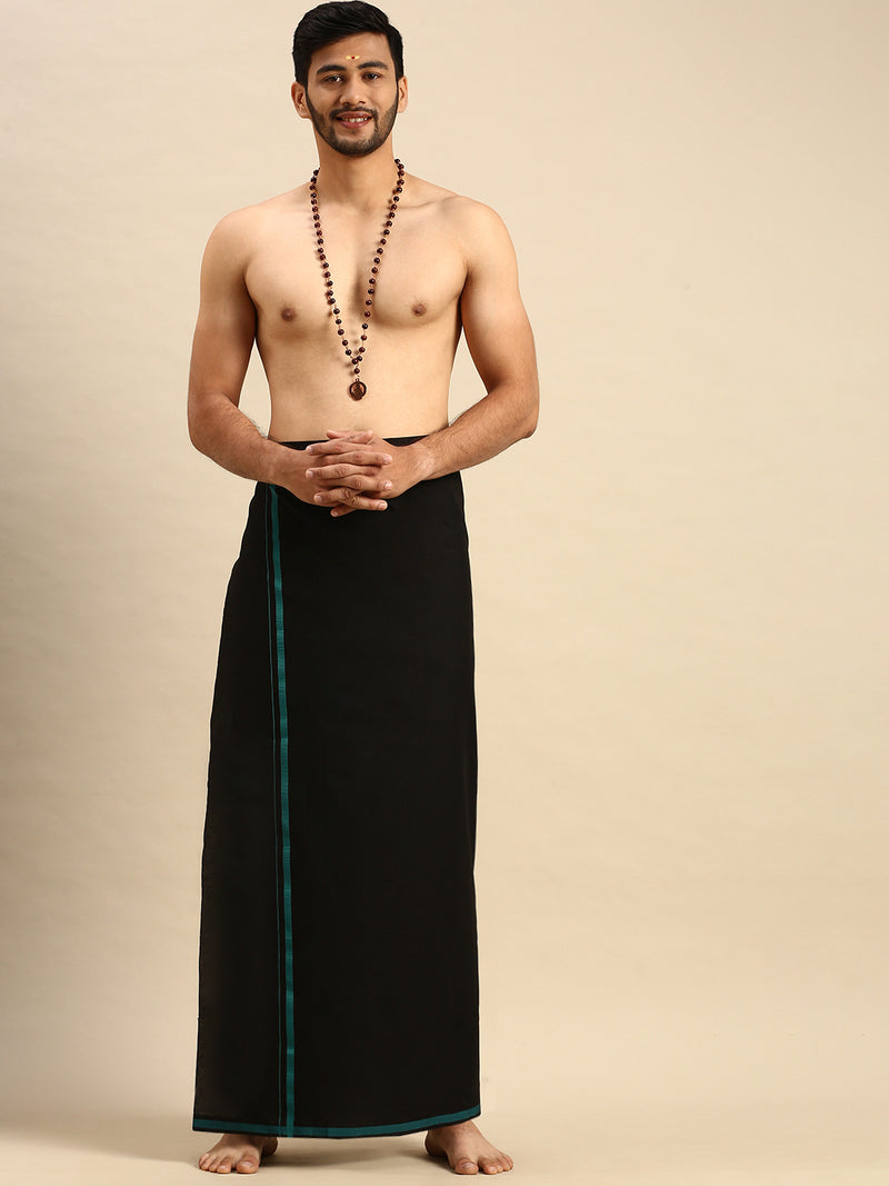 Mens Devotional Shirt & Big Border Dhoti Combo Sukiran Black