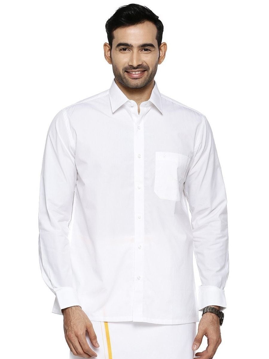 Mens Cotton White Full Sleeves Shirt with Dhoti Combo-Front view