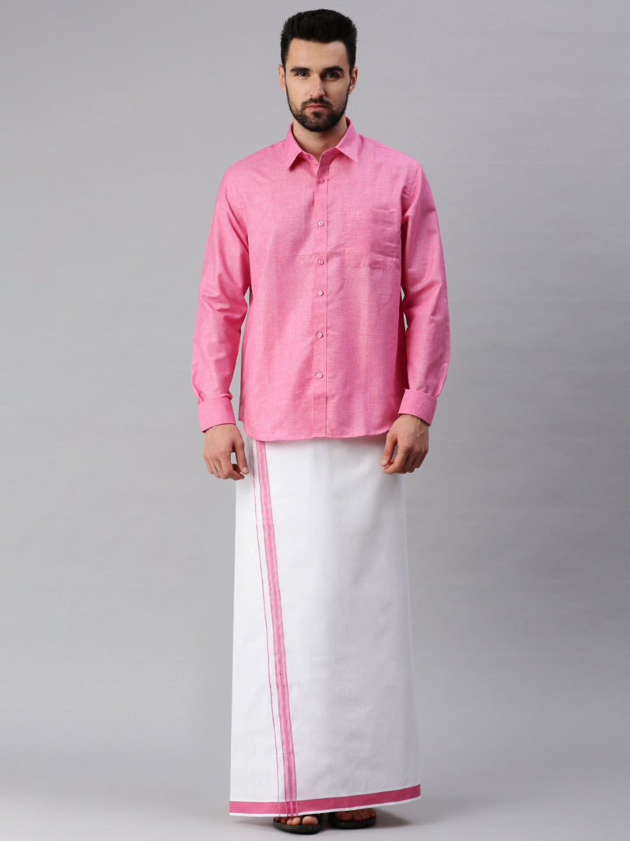 Mens Matching Border Dhoti & Full Sleeves Shirt Set Trendy CC10