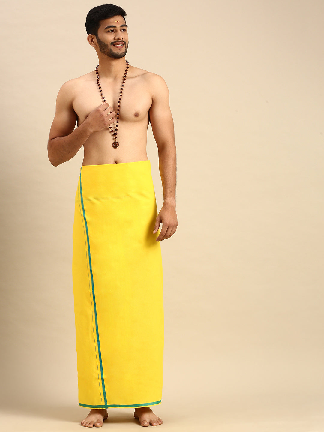 Mens Color Dhoti with Big Border Grade Yellow-Front view