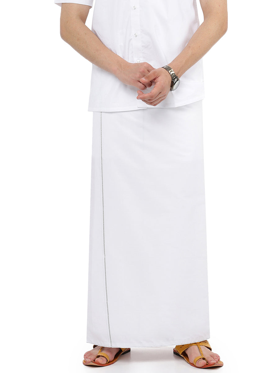 Mens Single Dhoti White with Smart Nice Silver Jari