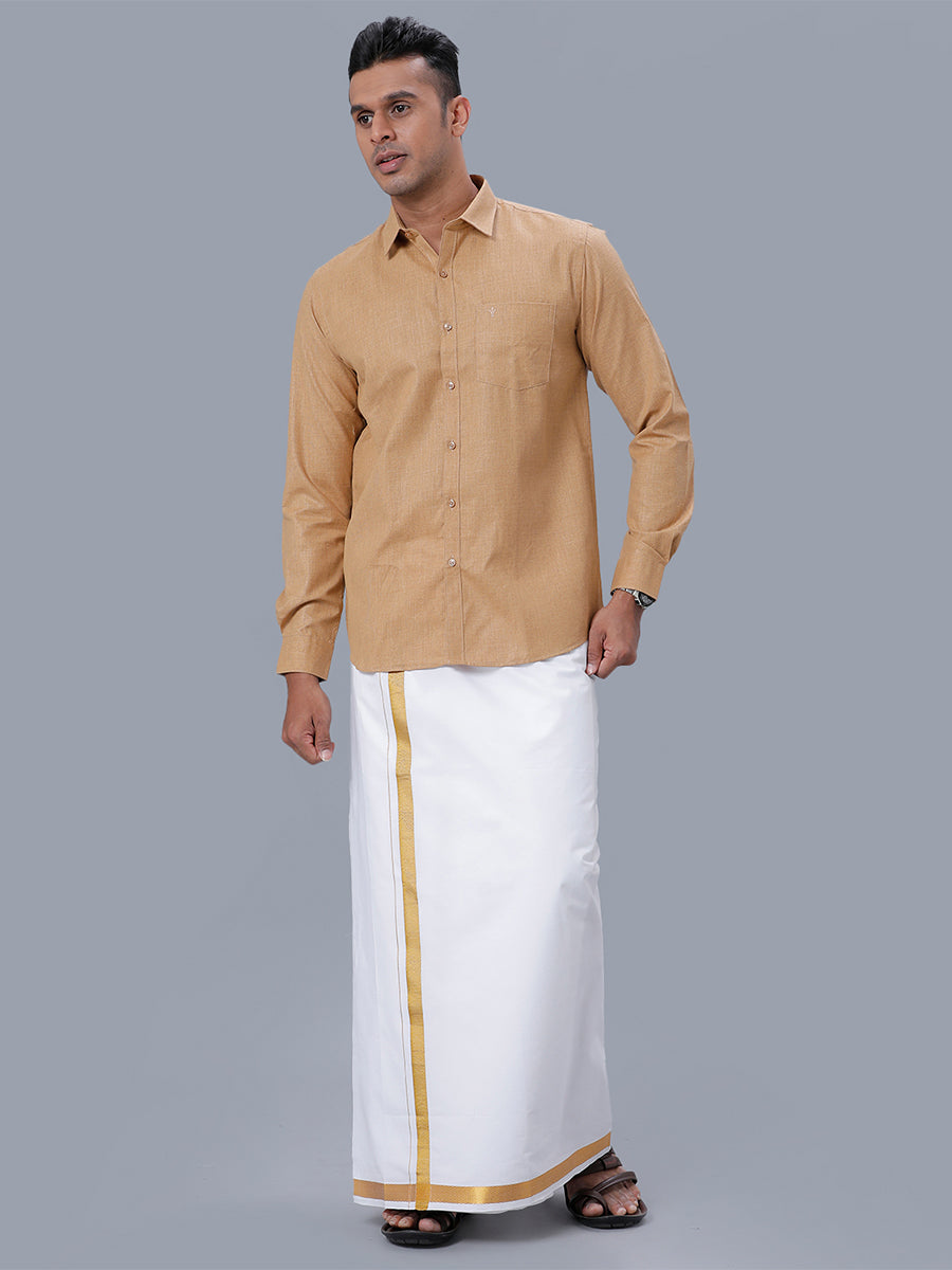 Mens Cotton Formal Full Sleeves Shirt Mustard T1 GC15-Full view