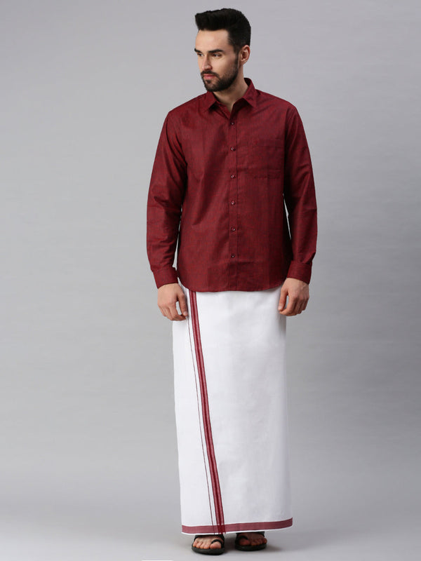 Mens Matching Border Dhoti & Full Sleeves Shirt Set Trendy CC8