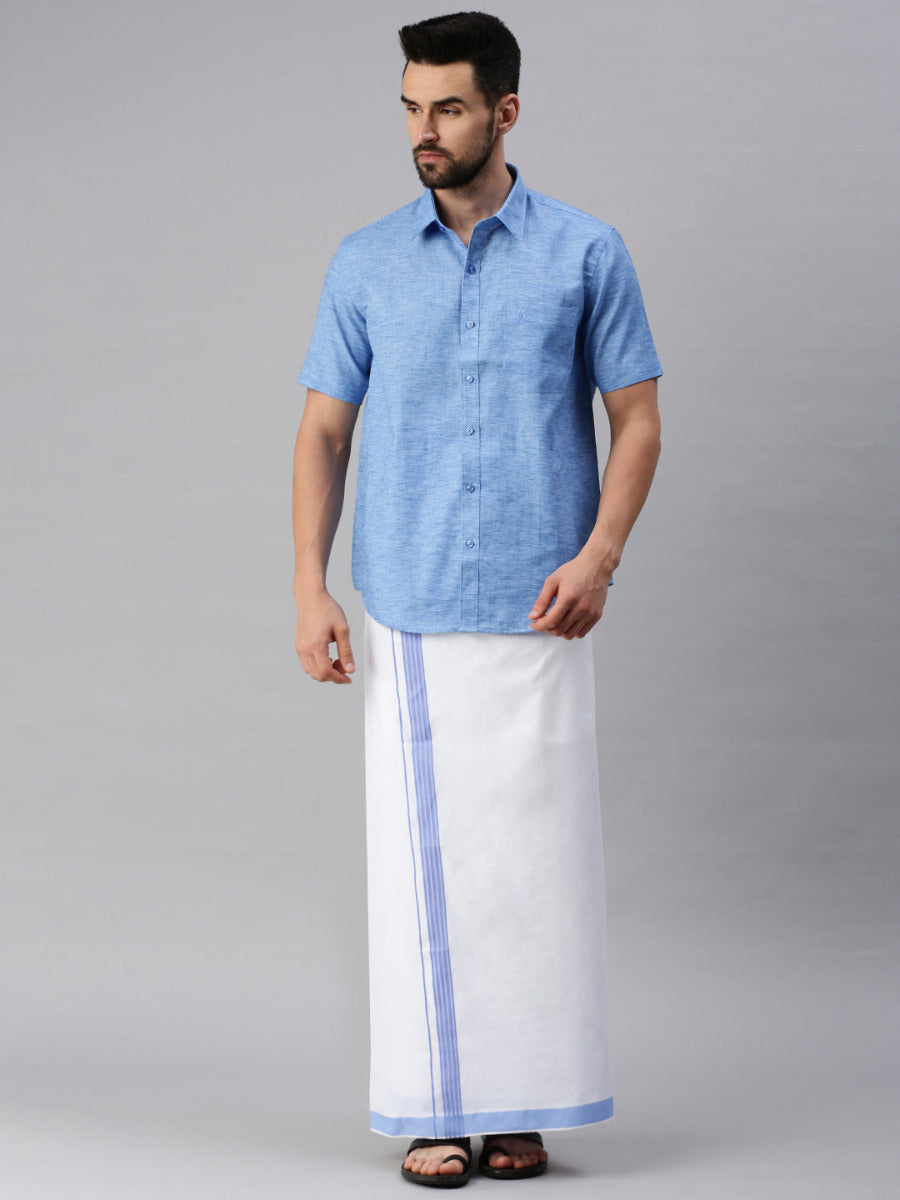 Mens Matching Border Dhoti & Half Sleeves Shirt Set Trendy CC9