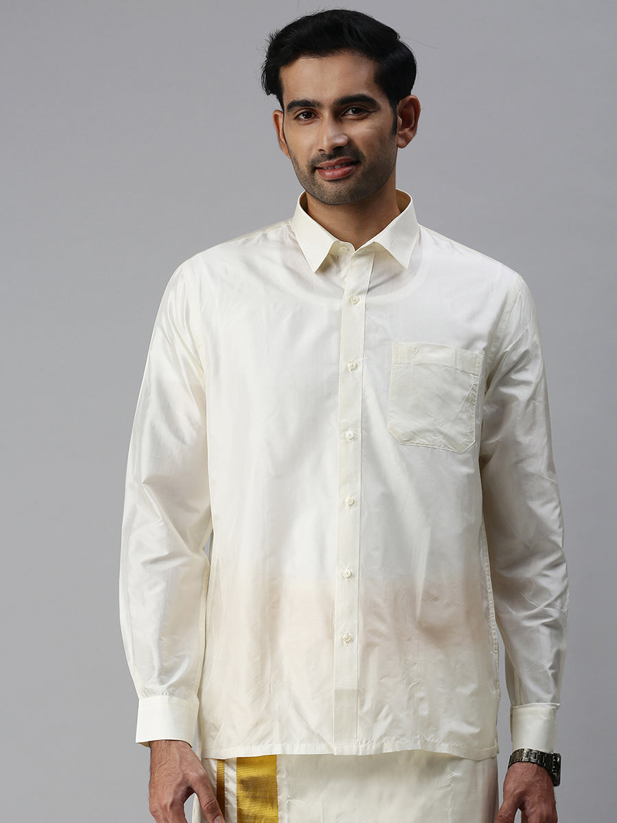 Buy Mens Pure Silk Cream Shirt Full Sleeves -Silk Mark | Ramraj Cotton