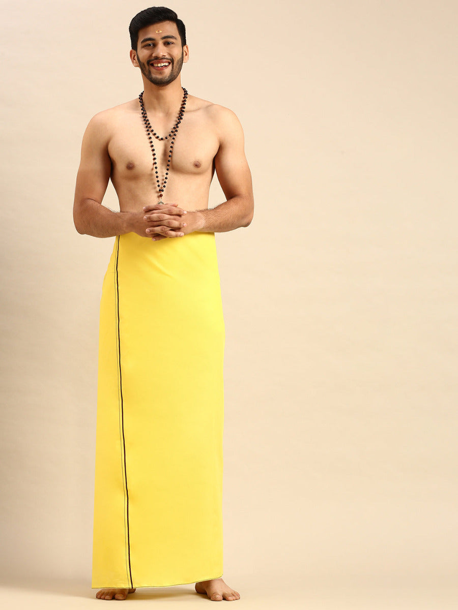 Mens Color Dhoti with Small Border Sudhan Yellow