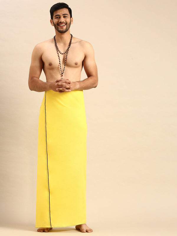 Mens Color Dhoti with Small Border Sudhan Yellow