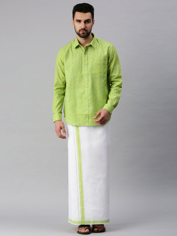 Mens Matching Border Dhoti & Full Sleeves Shirt Set Trendy CC4