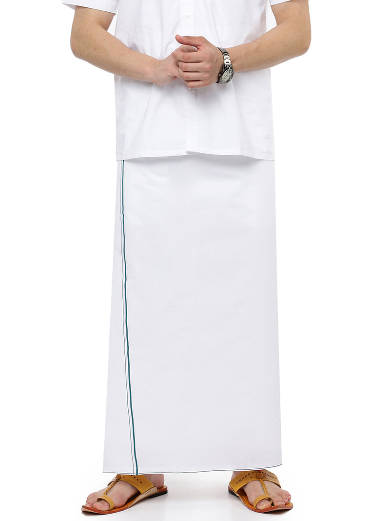 Mens Single Dhoti with Small Border Kongu Cotton Peacock Green
