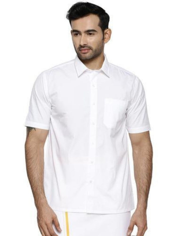 Mens Cotton Mixed Half Sleeves White Shirt Samrat
