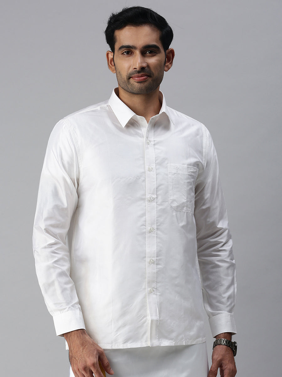 Mens Pure Silk White Shirt Full Sleeves Silk Mark