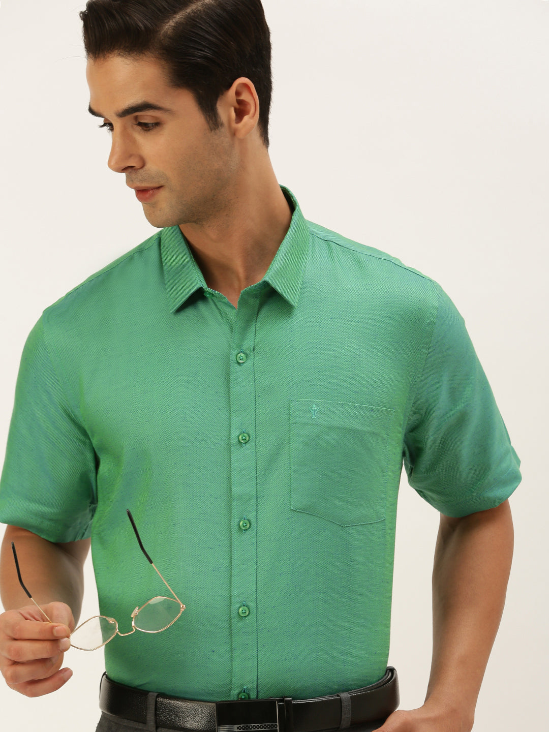 Mens Formal Shirt Half Sleeves Green CY10-Front view