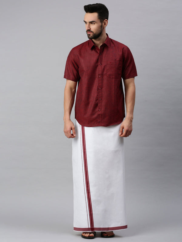 Mens Matching Border Dhoti & Half Sleeves Shirt Set Trendy CC8