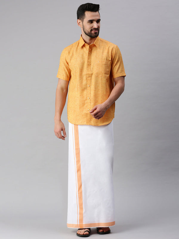 Mens Matching Border Dhoti & Half Sleeves Shirt Set Trendy CC2