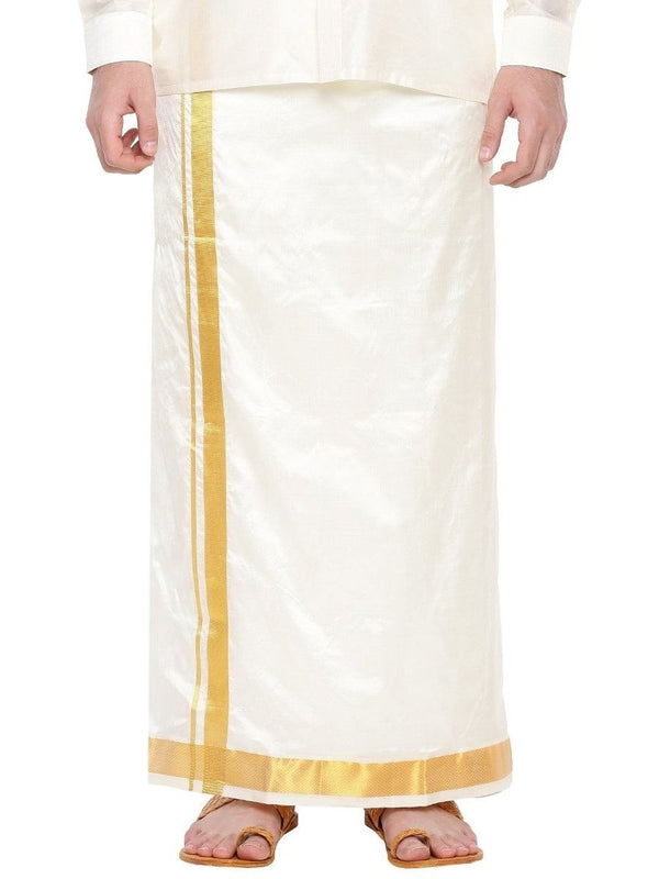 Mens Silk Double Dhoti 1/2" Gold Jari Border Suba Vivaga