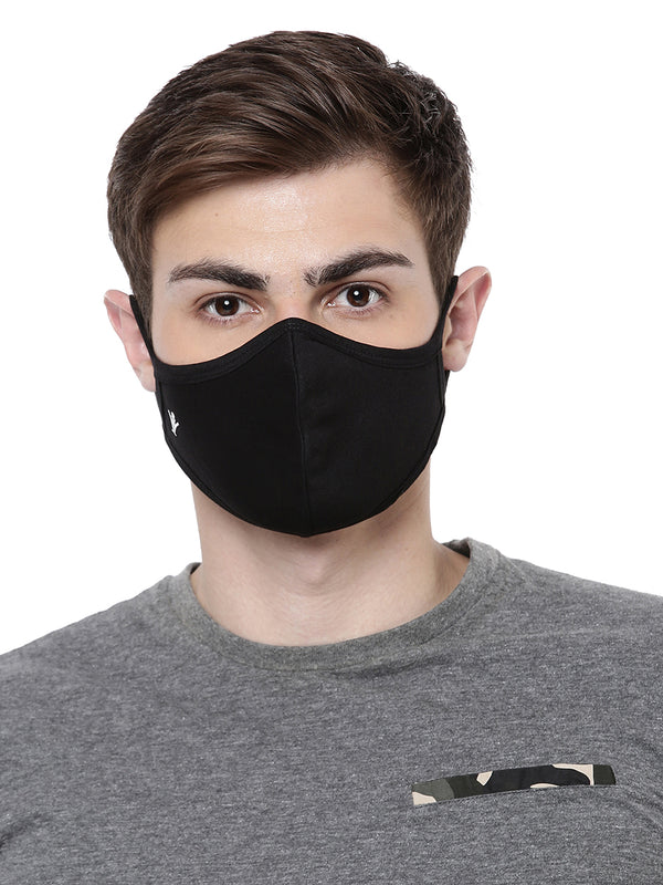 Three Layer Flexible Knitted Face Mask - Black [ 6 Pcs Pack ]