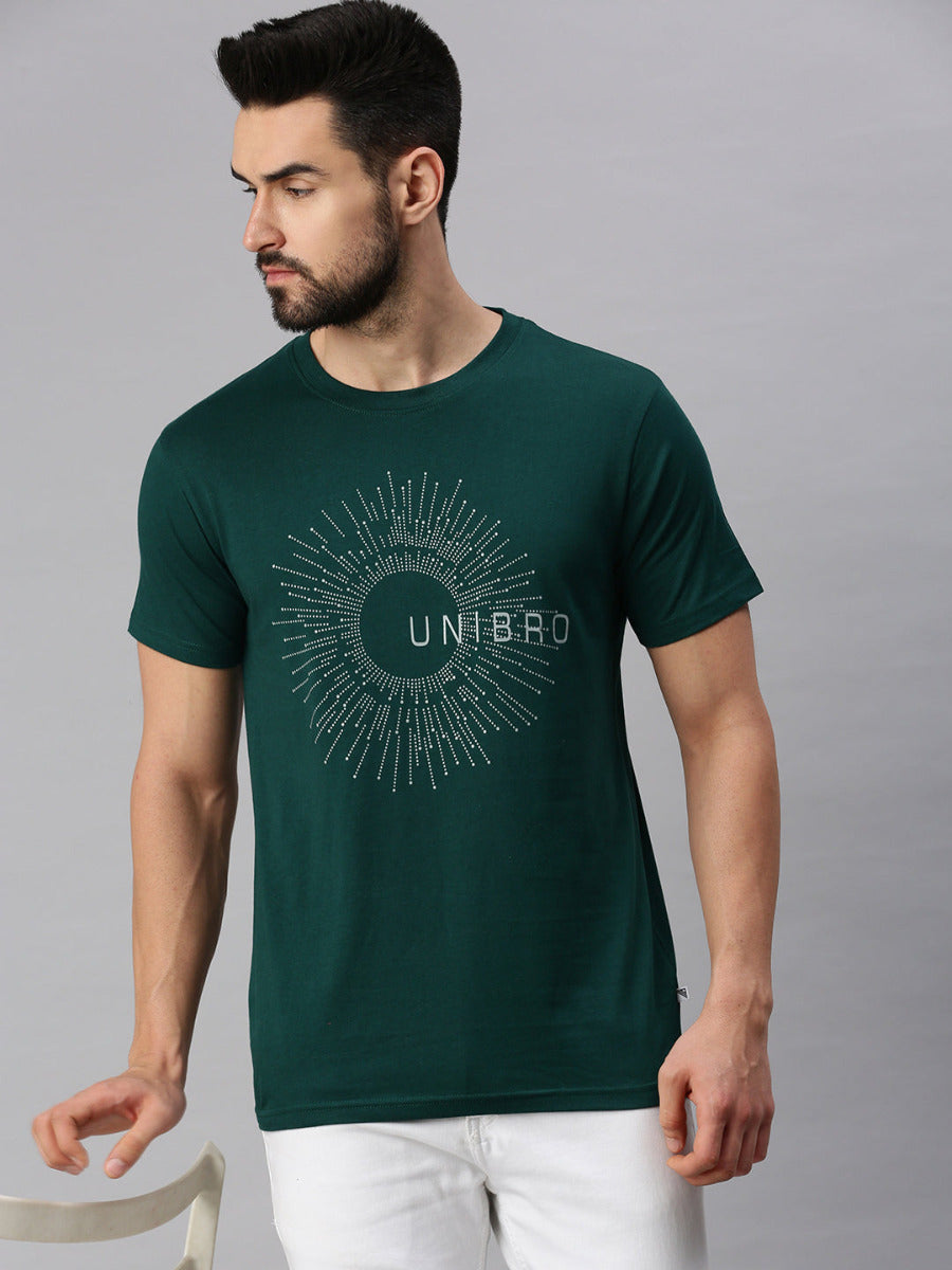 Graphic Printed Super Combed Cotton Round Neck Green T-Shirt GT30-Side view