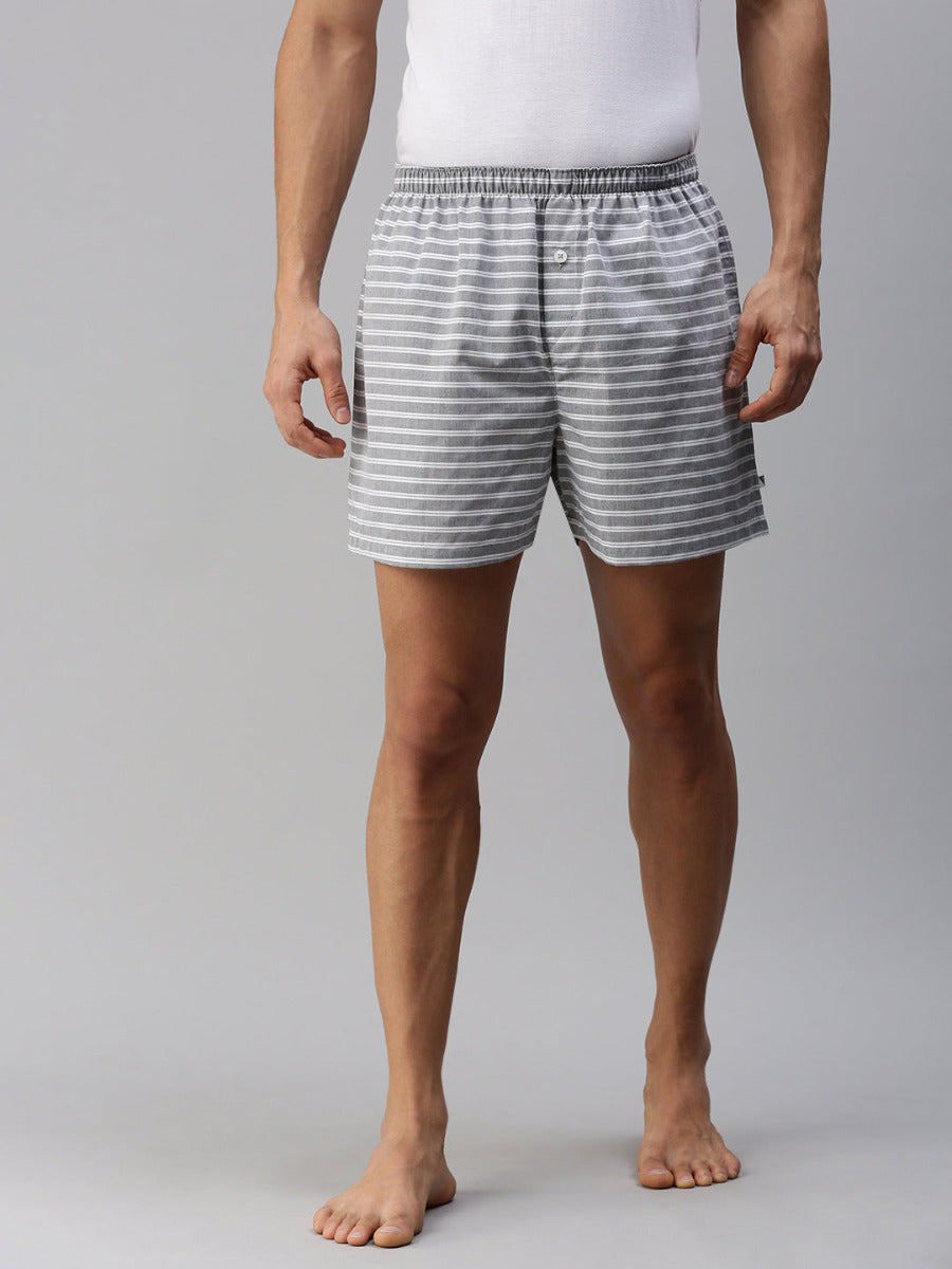 Mens Stripe Woven Boxer Shorts Grey WS3