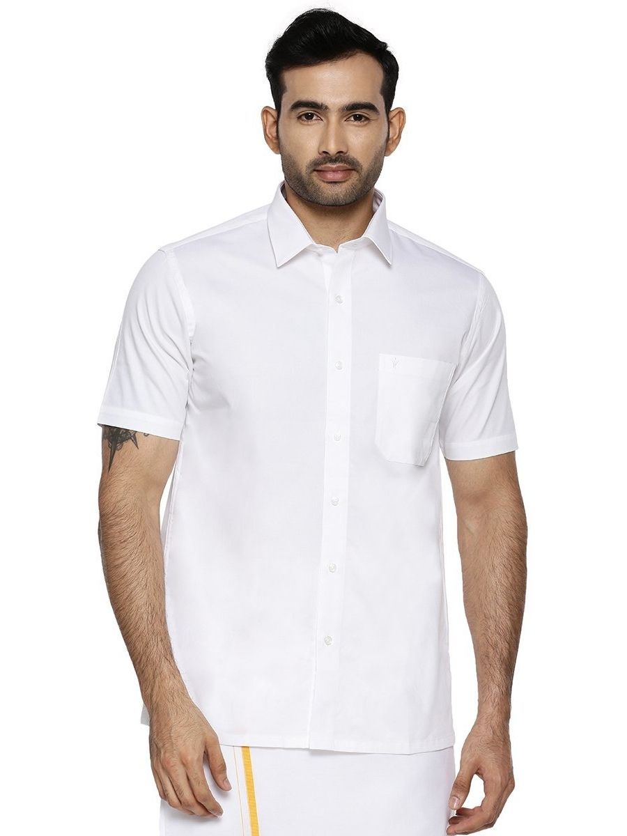 Mens 100% Cotton White Shirt Half Sleeves Classic Cotton