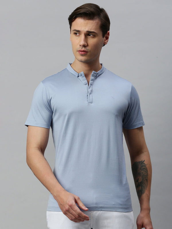 Mens Blue Smart Fit Mandarin Collar T-shirt MM6